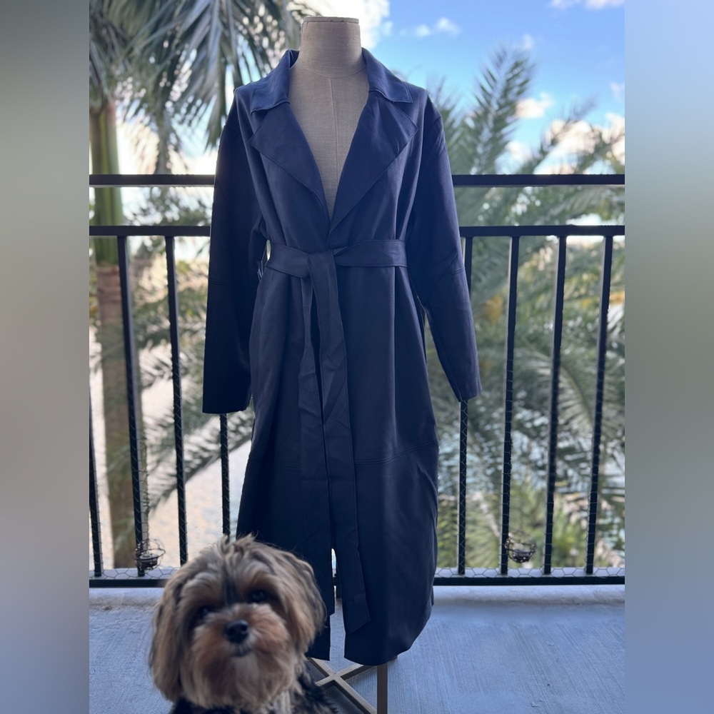 PROMESA Navy Faux Suede Trench Coat